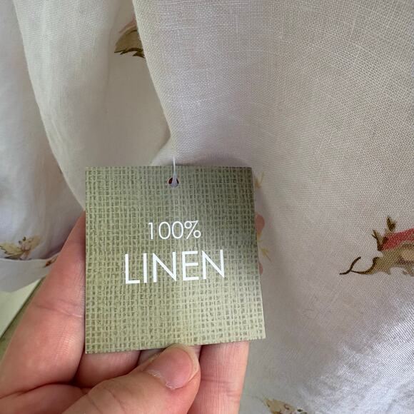 For Cynthia Duster Open Front Top Sz Md 100% Linen Floral Roll Tab Lagenlook NWT - Picture 11 of 12